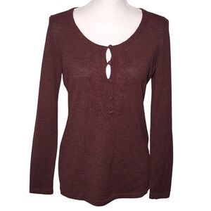 Ann Taylor LOFT Merino Cashmere Blend Sweater S Burgundy Crochet Keyhole Soft